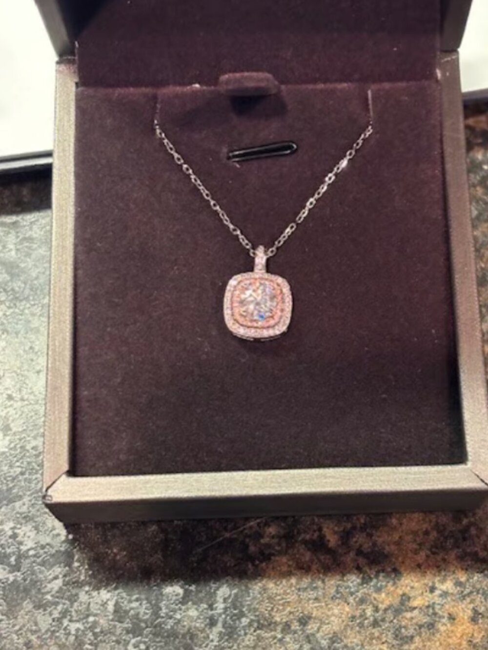 Pink Halo Moissanite Diamond Necklace 1.0 carat